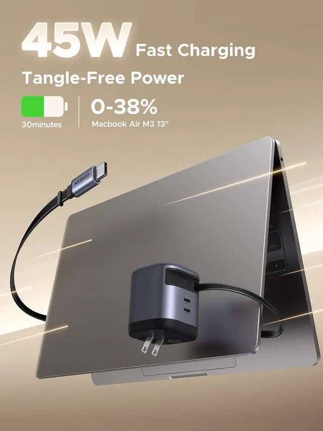 Alt view image 2 of 7 - Nexode Retractable 45W GaN Charger for iPhone 17 3-Port USB C Fast Charger with Foldable Plug for iPhone 17/16/15/14/13 Series  Galaxy S25/24 Ultra Pixel iPad Space Grey