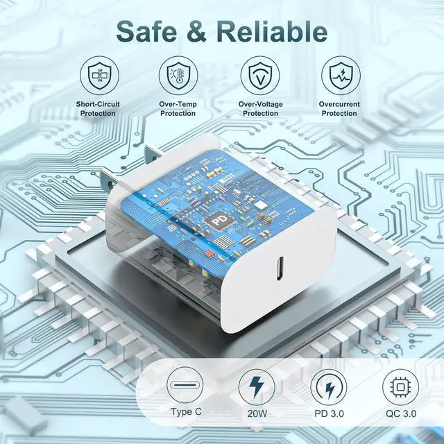 Alt view image 6 of 7 - for iPhone16 Charger 3 Pack 20W USB-C Fast Wall Charger with 6ft C to C Cable for iPhone 16/16 Pro/16 Pro Max/16 Plus/15 Series/iPad Air/iPad Pro and More