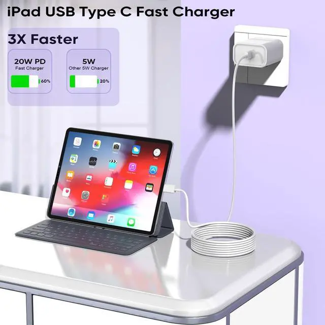 Alt view image 2 of 7 - 10FT  iPad Charger Fast Charging 20W USB C Fast Charger Adapter 10Foot Long USB Type C to C Cable Cord for iPad Pro 12.9 iPadPro 11/13inch(M4) iPadAir 5th/4th iPadmini 6/7 iPad10/11th A16
