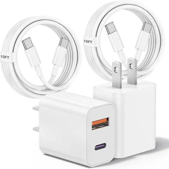 Main image of [10FT+10FT] for iPhone 17Air 16e 15 Dual Port 20W PD Fast Charger 2Pack USB C Wall Charger Adapter with Extra Long USB C Fast Charging Cable for iPhone 17Air 16 15 /Pro/Pro Max/Plus iPad and More