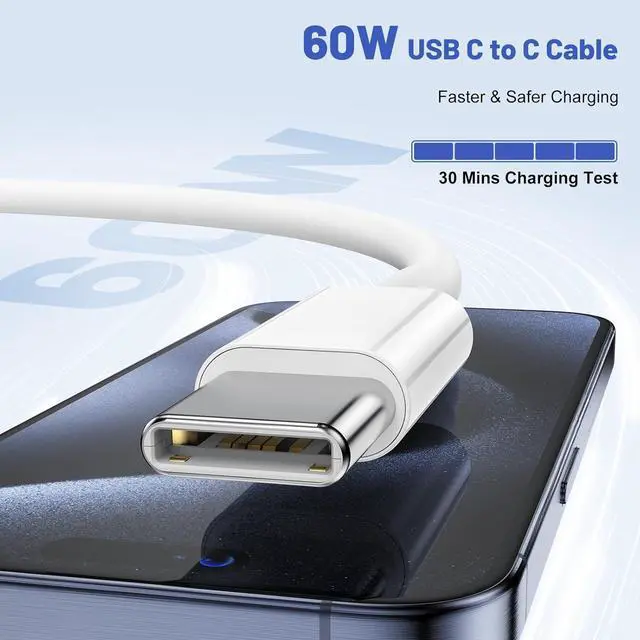 Alt view image 7 of 7 - [10FT+10FT] for iPhone 17Air 16e 15 Dual Port 20W PD Fast Charger 2Pack USB C Wall Charger Adapter with Extra Long USB C Fast Charging Cable for iPhone 17Air 16 15 /Pro/Pro Max/Plus iPad and More