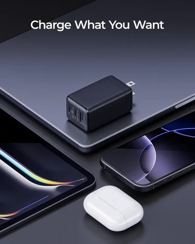 Alt view image 6 of 7 - 67W USB C Charger 3-Port GaN Fast Charging Block with Foldable Plug Compatible with MacBook Pro/Air iPad Pro iPhone 16/15/Pro Galaxy S25/S24 Note20 Pixel  Watch (Black)