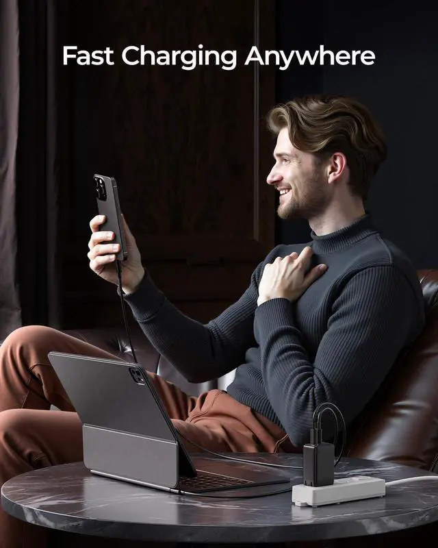 Alt view image 7 of 7 - 67W USB C Charger 3-Port GaN Fast Charging Block with Foldable Plug Compatible with MacBook Pro/Air iPad Pro iPhone 16/15/Pro Galaxy S25/S24 Note20 Pixel  Watch (Black)