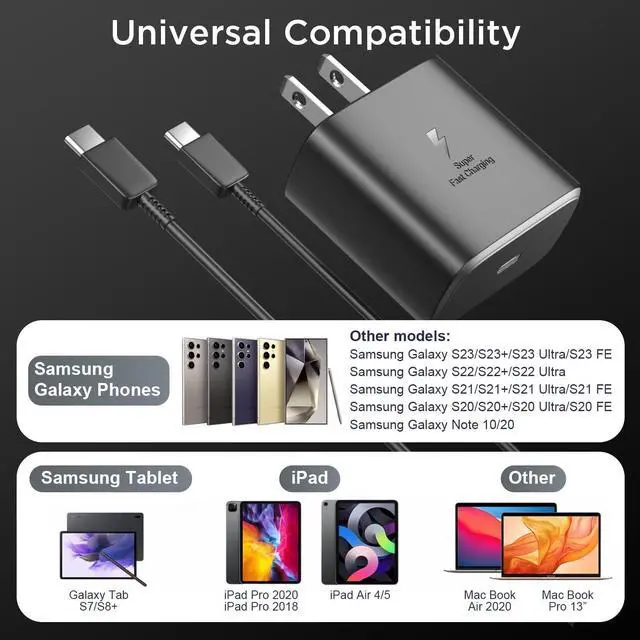 Alt view image 6 of 7 - 45W Super Fast Charger USB C Android Phone Charger Fast Charging Replacement for  Galaxy S25/S25 Ultra/S25+/S24 Ultra/S24/S24+/S23 Ultra/S23/S22/S20/S21/Note 10 Galaxy Tab 6Ft C Cable