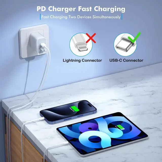 Alt view image 3 of 7 - iPhone 15 Charger  Charger Fast Charging 2Pack Dual Port Power Delivery  Charging Block 2Pack 6FT USB C to C iPhone 16 Charge Cable USB C Charge for iPhone 16/15 Pro/iPad Pro/iPad Air/Mini