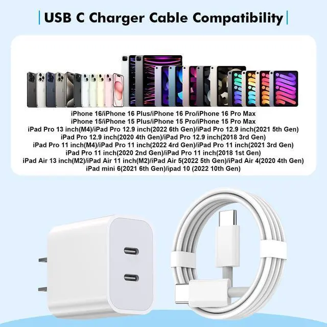 Alt view image 6 of 7 - iPhone 15 Charger  Charger Fast Charging 2Pack Dual Port Power Delivery  Charging Block 2Pack 6FT USB C to C iPhone 16 Charge Cable USB C Charge for iPhone 16/15 Pro/iPad Pro/iPad Air/Mini