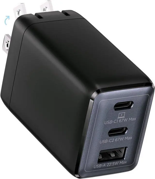 Main image of 67W USB C Charger 3-Port GaN Fast Charging Block with Foldable Plug Compatible with MacBook Pro/Air iPad Pro iPhone 16/15/Pro Galaxy S25/S24 Note20 Pixel  Watch (Black)