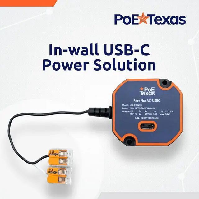 Alt view image 2 of 6 - in-Wall AC to USB-C Power Adapter - Max Output 30W Charger for USB-C Devices with Power Profiles from 5-20V - Compact Design Flush Wall Mounting Tablets