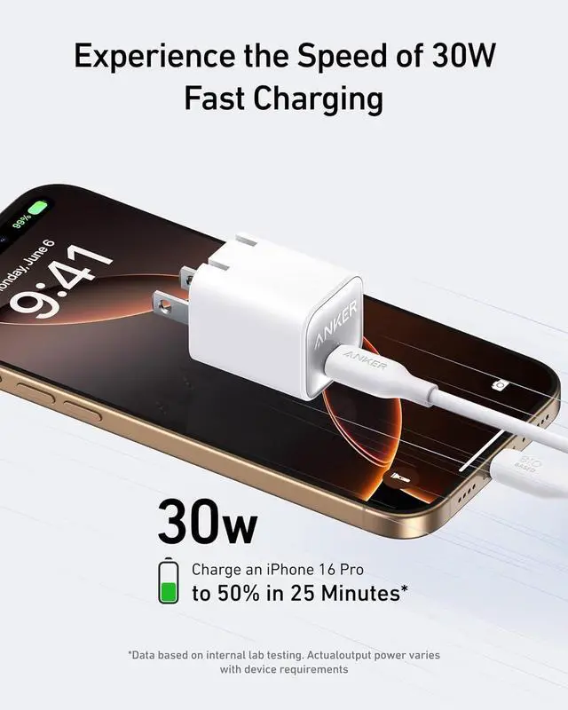 Alt view image 3 of 6 - Nano Charger USB C GaN Charger 30W PIQ 3.0 Foldable PPS Fast Charger for iPhone 17/16 and More Series Galaxy iPad Compatible with MagSafe (Violet)