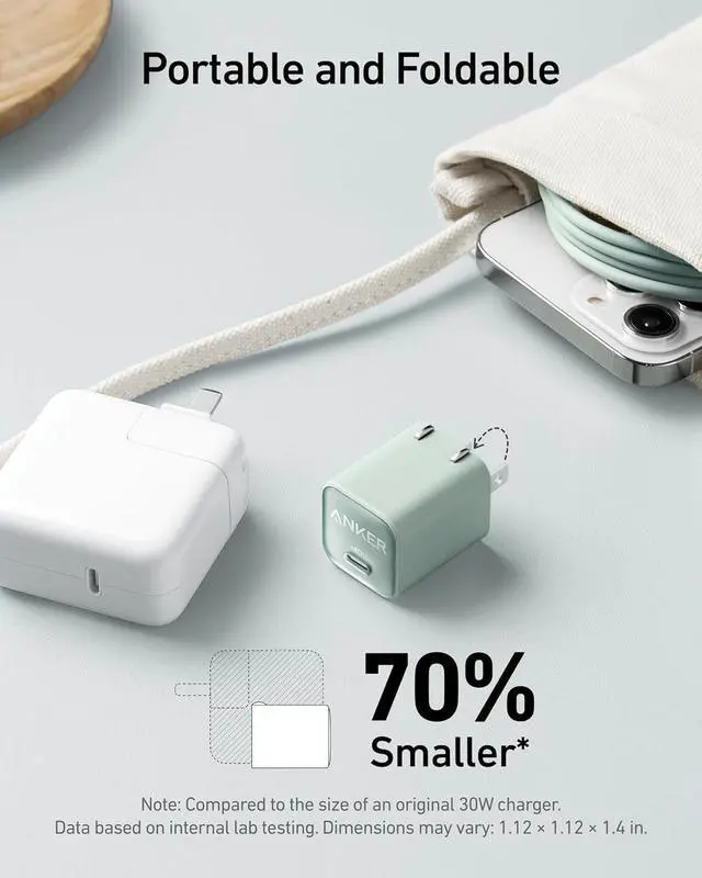Alt view image 4 of 6 - Nano Charger USB C GaN Charger 30W PIQ 3.0 Foldable PPS Fast Charger for iPhone 17/16 and More Series Galaxy iPad Compatible with MagSafe (Violet)