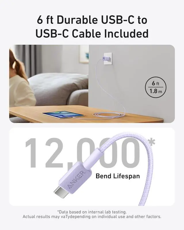 Alt view image 6 of 6 - Nano Charger USB C GaN Charger 30W PIQ 3.0 Foldable PPS Fast Charger for iPhone 17/16 and More Series Galaxy iPad Compatible with MagSafe (Violet)