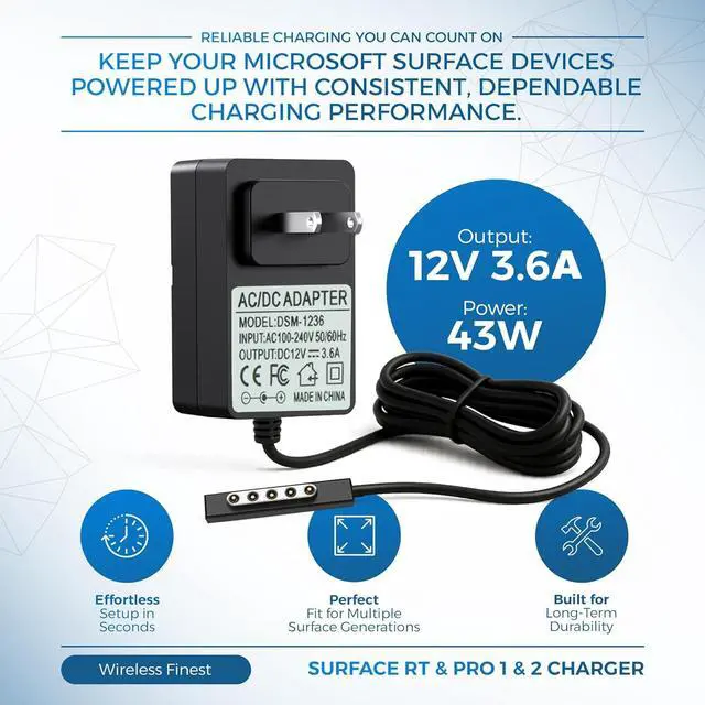 Alt view image 3 of 7 - Power Supply Home Wall AC Charger Replacement for  Surface 2 RT Pro 1 2 Window Tablet