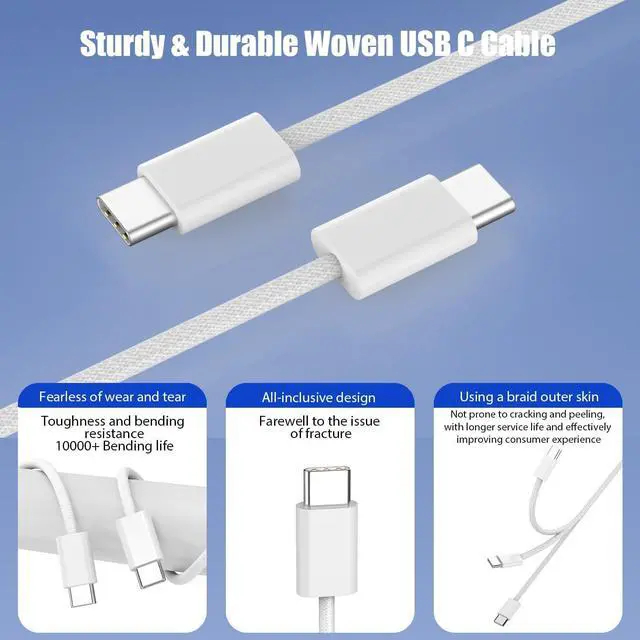 Alt view image 4 of 7 - Fast Charger for iPhone 17 16  MFi Certified20W Type C Wall Charger Block with 10Foot USB C to C Woven Braided Cable for iPhone 17/17 Air/17 Pro Max/17 Pro/16/16 Pro Max/16 Plus/15/iPad/Airpods