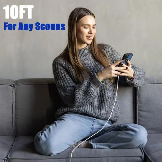 Alt view image 7 of 7 - Fast Charger for iPhone 17 16  MFi Certified20W Type C Wall Charger Block with 10Foot USB C to C Woven Braided Cable for iPhone 17/17 Air/17 Pro Max/17 Pro/16/16 Pro Max/16 Plus/15/iPad/Airpods