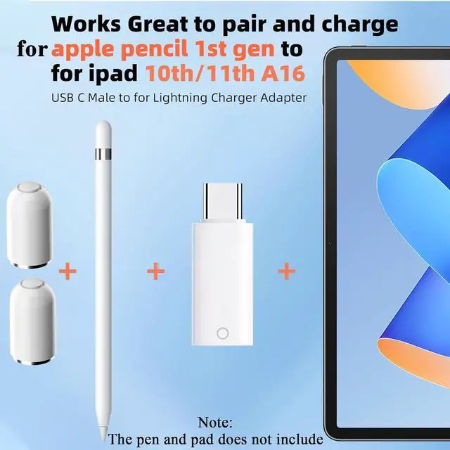 Alt view image 2 of 7 - 3 Pack USB C to Pencil Charger Adapter for  Pencil 1st Generation USB C Male to for Lightning Female Bluetooth Pair Connector for iPad A16 11th 10th Pen Magnetic Cap for iPencil 1 Gen
