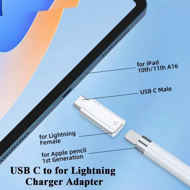 Alt view image 6 of 7 - 3 Pack USB C to Pencil Charger Adapter for  Pencil 1st Generation USB C Male to for Lightning Female Bluetooth Pair Connector for iPad A16 11th 10th Pen Magnetic Cap for iPencil 1 Gen