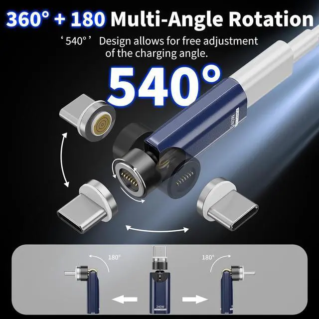 Alt view image 3 of 7 - USB C Magnetic Adapter 240W Rotating 360°+180 Degree Magnetic Type C Port Adapter 9PIN Fast Charging for iPhone 16/15 MacBook Pro/Air iPad Series Switch  Galaxy PS5 PSVR2