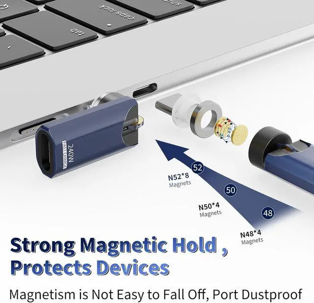 Alt view image 4 of 7 - USB C Magnetic Adapter 240W Rotating 360°+180 Degree Magnetic Type C Port Adapter 9PIN Fast Charging for iPhone 16/15 MacBook Pro/Air iPad Series Switch  Galaxy PS5 PSVR2