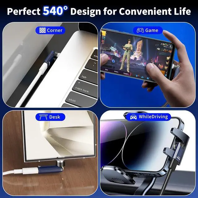 Alt view image 6 of 7 - USB C Magnetic Adapter 240W Rotating 360°+180 Degree Magnetic Type C Port Adapter 9PIN Fast Charging for iPhone 16/15 MacBook Pro/Air iPad Series Switch  Galaxy PS5 PSVR2