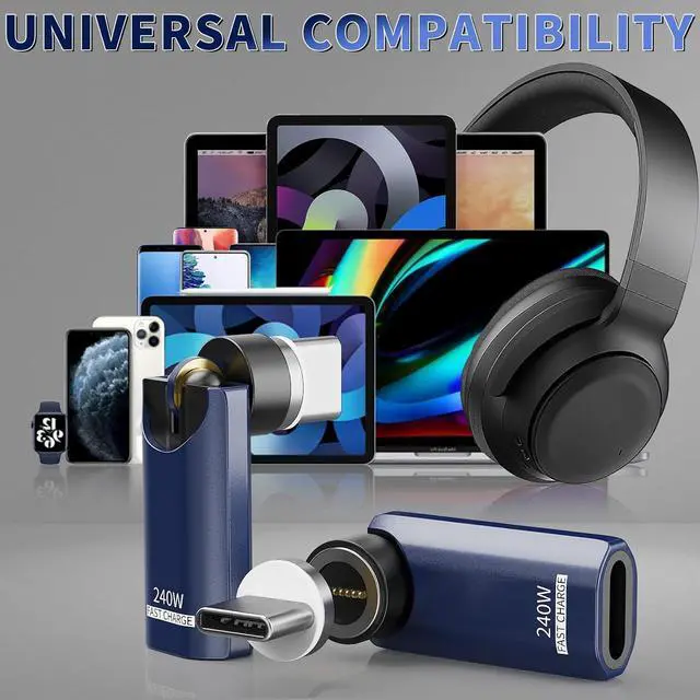 Alt view image 7 of 7 - USB C Magnetic Adapter 240W Rotating 360°+180 Degree Magnetic Type C Port Adapter 9PIN Fast Charging for iPhone 16/15 MacBook Pro/Air iPad Series Switch  Galaxy PS5 PSVR2