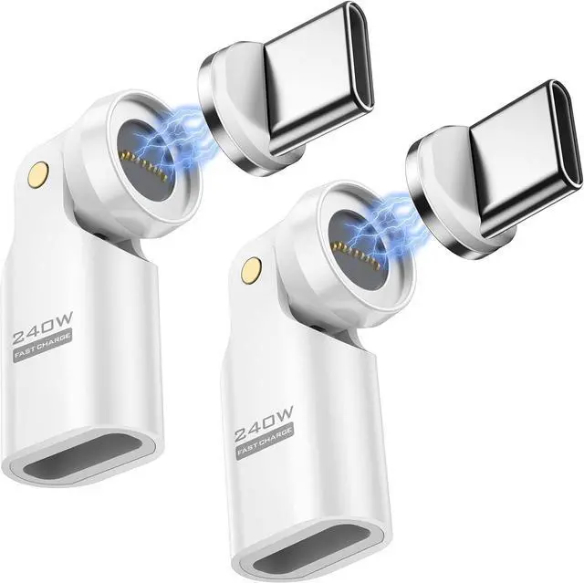 Main image of USB C Magnetic Adapter 240W Magnetic USB C Adapter with 360° 180° Rotating 90 Degree Type-C Adaptor for iPhone 17 Air 16 15 Pro Max MacBook Pro/iPad Series Galaxy S25 S24 White