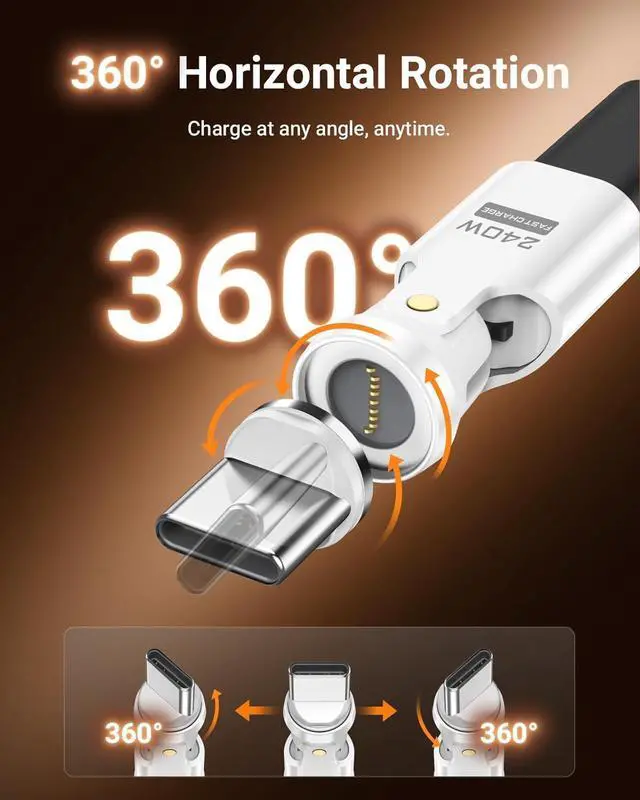 Alt view image 4 of 7 - USB C Magnetic Adapter 240W Magnetic USB C Adapter with 360° 180° Rotating 90 Degree Type-C Adaptor for iPhone 17 Air 16 15 Pro Max MacBook Pro/iPad Series Galaxy S25 S24 White