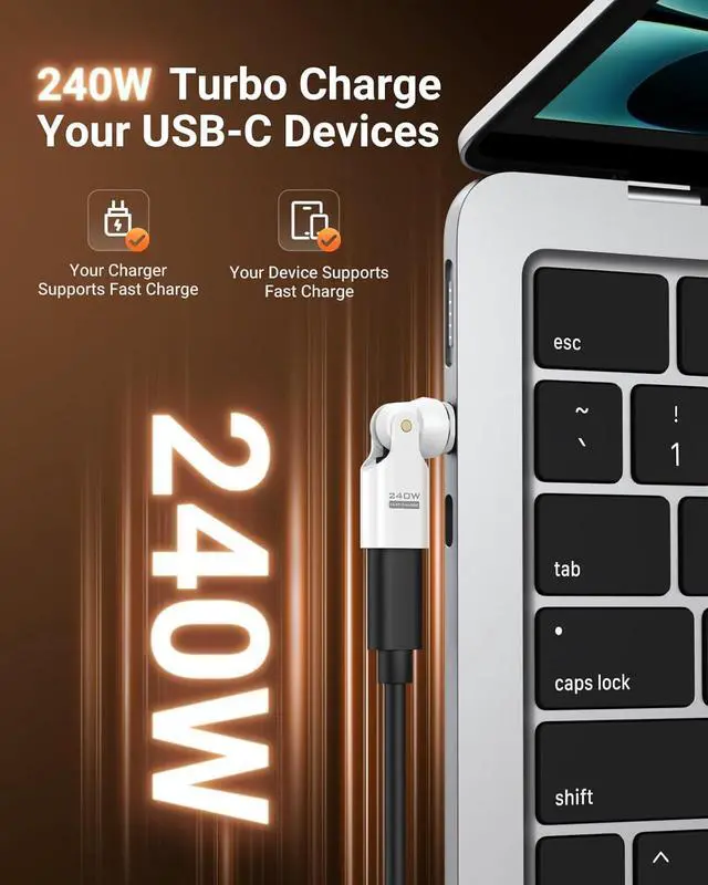 Alt view image 5 of 7 - USB C Magnetic Adapter 240W Magnetic USB C Adapter with 360° 180° Rotating 90 Degree Type-C Adaptor for iPhone 17 Air 16 15 Pro Max MacBook Pro/iPad Series Galaxy S25 S24 White
