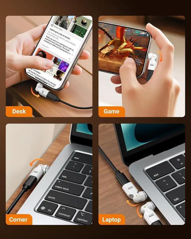 Alt view image 6 of 7 - USB C Magnetic Adapter 240W Magnetic USB C Adapter with 360° 180° Rotating 90 Degree Type-C Adaptor for iPhone 17 Air 16 15 Pro Max MacBook Pro/iPad Series Galaxy S25 S24 White