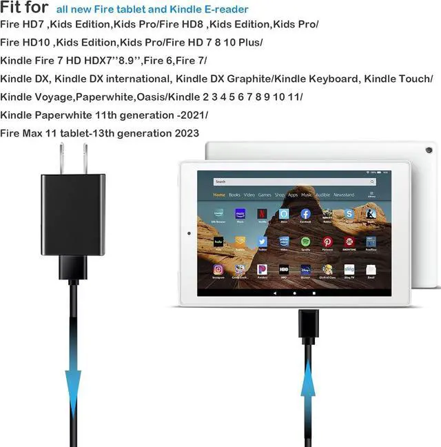 Alt view image 4 of 5 - 10W Fast Charger 10FT Extra Long USB Type C&Micro USB Cables Compatible with Kindle Fire HD 7 8 10 Kids/Pro/Plus Fire Max 11-13th Gen Paperwhite 11th Gen E-Reader/Voyage/Oasis/Kids Edition