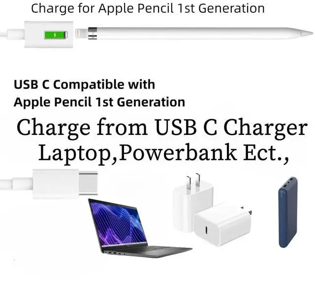 Alt view image 3 of 7 - for  Pencil Charger 3.3FT/1Pack USB C Male to Lightning Female Compatible with  Pencil 1st Generation