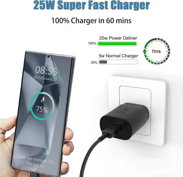 Alt view image 5 of 7 - 25W Super Fast Charger Charging Cable for Galaxy Tab S10+Plus Tab S10 FE+Plus Tab-S10 Ultra SM-X620 SM-X626B SM-X520 SM-X526B 5G Tablet Type C Adapter Power Cord (6.6Ft)