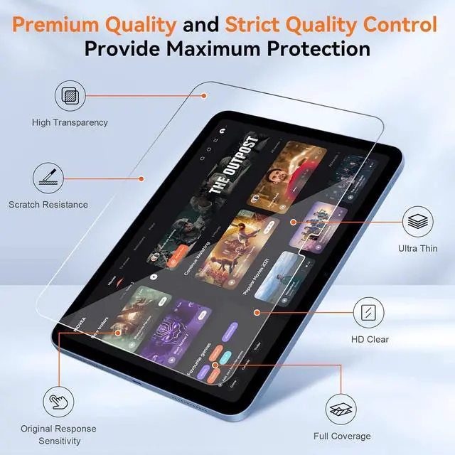Alt view image 4 of 7 - 2 Pack Screen Protector for iPad 11th A16 2025 11 Inch / 10th Generation 2022 10.9 Inch 9H Hardness Tempered Glass Ultra Sensitive Case Friendly