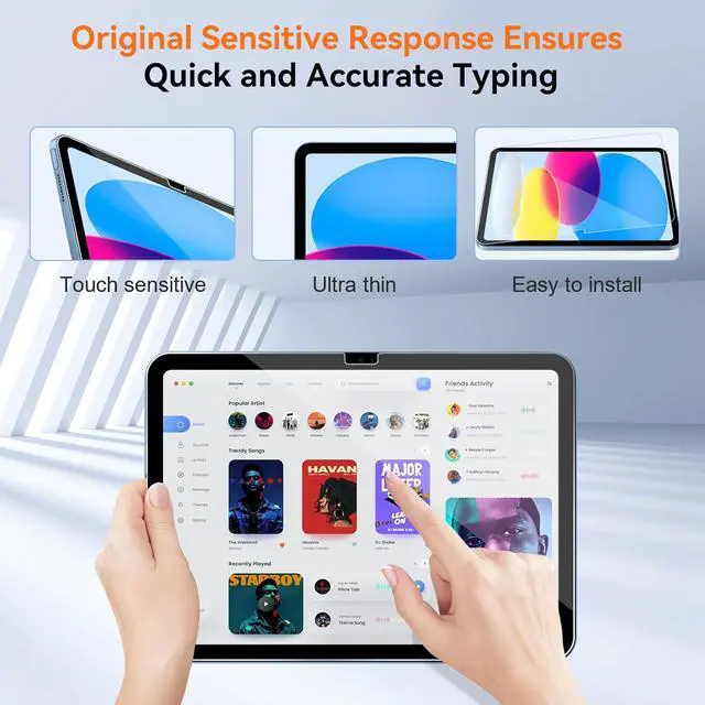Alt view image 3 of 7 - 2 Pack Screen Protector for iPad 11th A16 2025 11 Inch / 10th Generation 2022 10.9 Inch 9H Hardness Tempered Glass Ultra Sensitive Case Friendly
