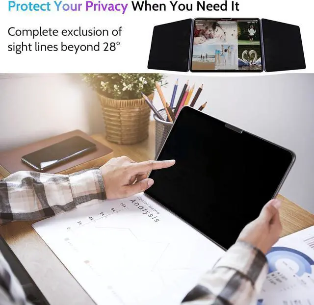 Alt view image 2 of 7 - Privacy Screen Protector for iPad Air 13 Inch 2024/2025 (M2/M3 6th/7th Gen) Anti Glare Blue Light Spy Filter Private Cover High Sensitive Bubble-Free Easy Install Black Security Screen
