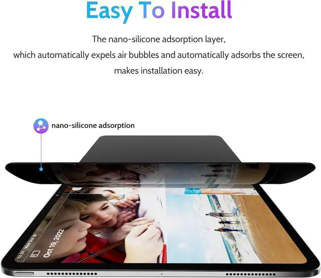 Alt view image 4 of 7 - Privacy Screen Protector for iPad Air 13 Inch 2024/2025 (M2/M3 6th/7th Gen) Anti Glare Blue Light Spy Filter Private Cover High Sensitive Bubble-Free Easy Install Black Security Screen