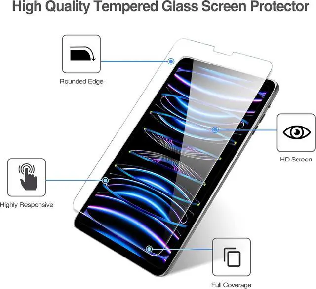 Alt view image 3 of 7 - 2+2 Pack Screen Protector for iPad Pro 11 inch 4th 3rd 2nd 2022 2021 2020 with Camera Lens Protector Tempered Glass Film for iPad Pro 11