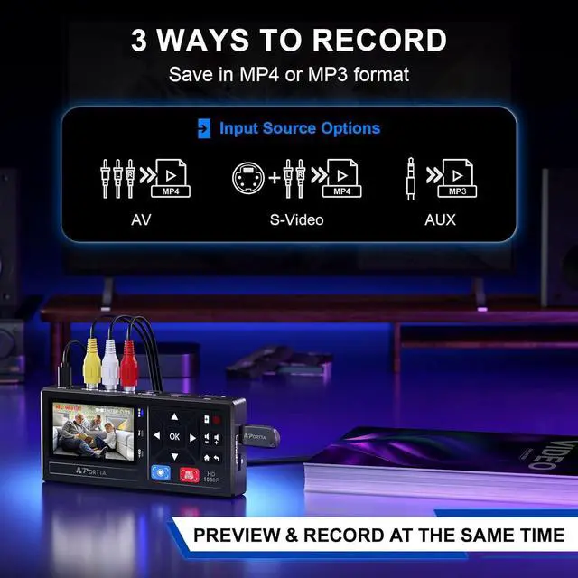 Alt view image 2 of 7 - VHS to Digital Converter with 128GB USB3.0 Flash Drive Video to Digital Recorder Compatible with VHS VCR DVR DVD Hi8 Mini DV Players Camcorder (Tapes/DVD Player Not Included)