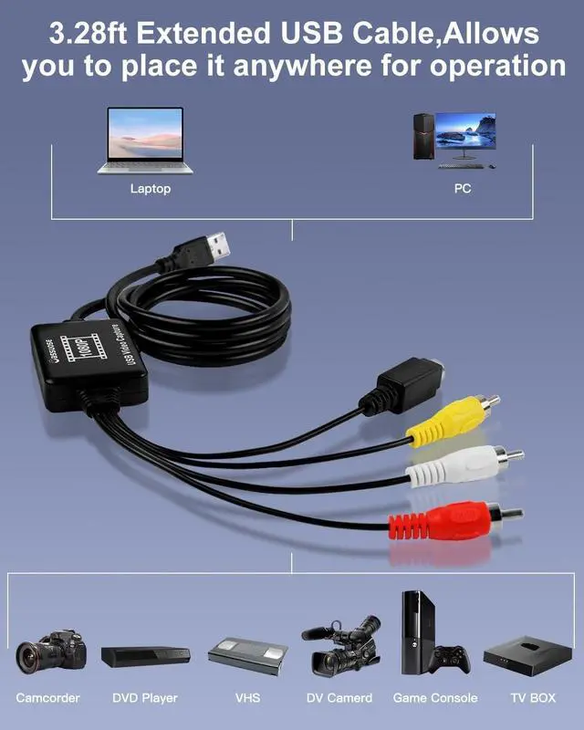 Alt view image 7 of 7 - VHS to Digital Converter USB-A/USB-C Video 1080P Capture Card RCA/AV to USB2.0 Audio Video Transfer Grabber Convert Analog VHS VCR Hi8 Mini DV to Digital Converter for PC DVD Tape Camera