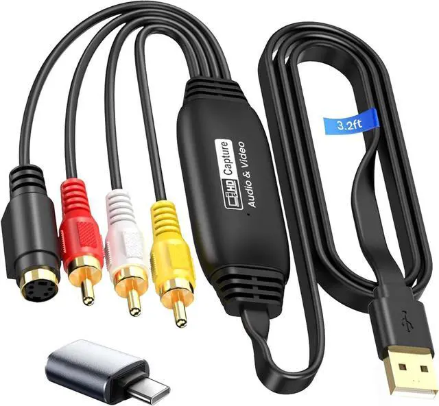 Main image of VHS to Digital Converter USB2.0 Video Cpture Card RCA AV to USB Audio Video Converter 1080P Video Capture Device Convert VHS VCR DVD to Digital Adapter Compatible with Windows Mac OS