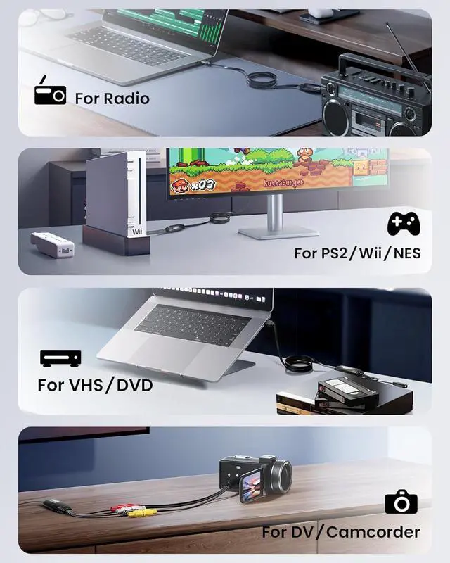 Alt view image 2 of 7 - VHS to Digital Converter USB2.0 Video Cpture Card RCA AV to USB Audio Video Converter 1080P Video Capture Device Convert VHS VCR DVD to Digital Adapter Compatible with Windows Mac OS