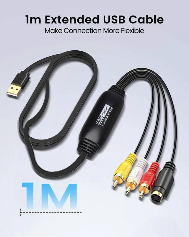 Alt view image 3 of 7 - VHS to Digital Converter USB2.0 Video Cpture Card RCA AV to USB Audio Video Converter 1080P Video Capture Device Convert VHS VCR DVD to Digital Adapter Compatible with Windows Mac OS