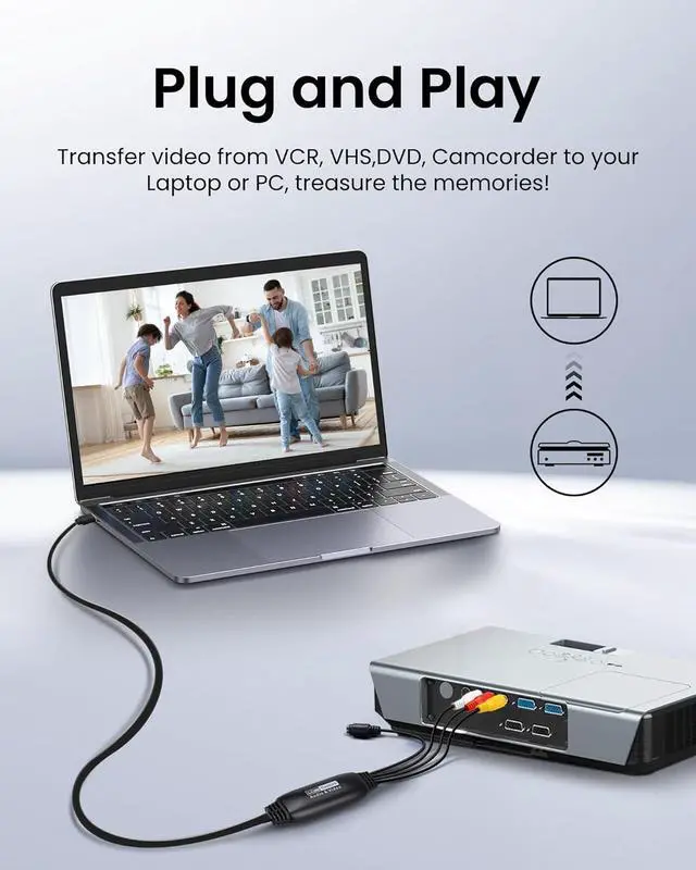 Alt view image 4 of 7 - VHS to Digital Converter USB2.0 Video Cpture Card RCA AV to USB Audio Video Converter 1080P Video Capture Device Convert VHS VCR DVD to Digital Adapter Compatible with Windows Mac OS
