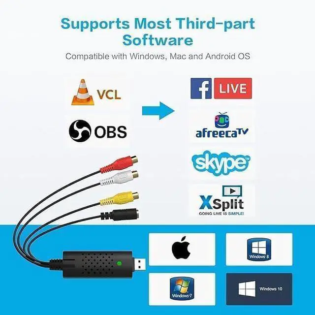 Alt view image 3 of 6 - VHS to Digital Converter RCA to USB Audio Video Converter USB 2.0 Video Capture Card Convert VHS to Digital from VHSVCR Mini DV Hi8 DVD for MAC/PC