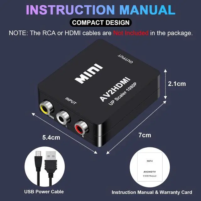 Alt view image 4 of 7 - RCA to HDMI Converter AV to HDMI Converter 1080P Mini RCA Composite CVBS Video Audio Converter Adapter Supporting PAL/NTSC for TV/PC/PS3//PS4/Laptop/STB/Xbox VHS/VCR/Blue-Ray DVD Players