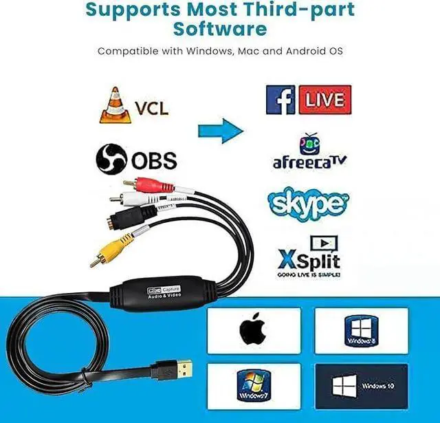 Alt view image 4 of 7 - VHS to Digital Converter USB Video Capture Card RCA AV to USB Audio Video Transfer Grabber Convert Analog VHS VCR to Digital Adapter for PC DV Camera DSLR DVD Compatible Windows Mac OS