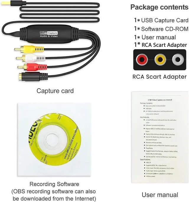 Alt view image 7 of 7 - VHS to Digital Converter USB Video Capture Card RCA AV to USB Audio Video Transfer Grabber Convert Analog VHS VCR to Digital Adapter for PC DV Camera DSLR DVD Compatible Windows Mac OS