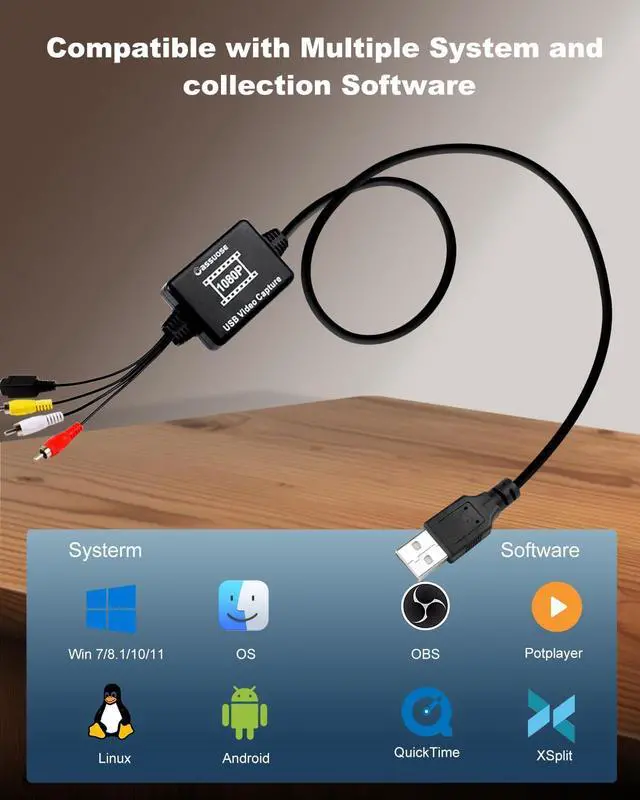 Alt view image 5 of 7 - VHS to Digital Converter USB-A/USB-C Video 1080P Capture Card RCA/AV to USB2.0 Audio Video Transfer Grabber Convert Analog VHS VCR Hi8 Mini DV to Digital Converter for PC DVD Tape Camera