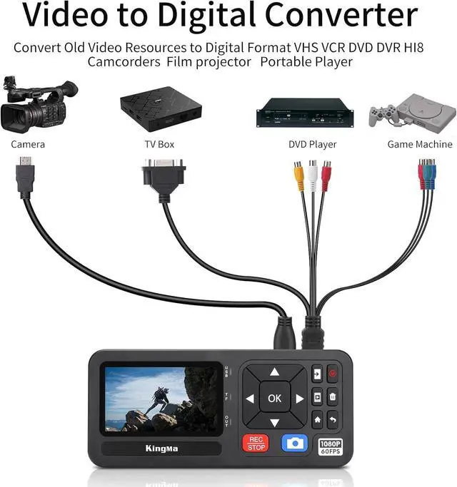 Alt view image 4 of 6 - Video to Digital Converter 1080P 30FPS Video Capture Box VHS Videorecorder Digitalisieren Capture von RCA VCR DVD VHS Tapes Hi8 Camcorders Gaming-TF/SD/USB Storsage (AV)
