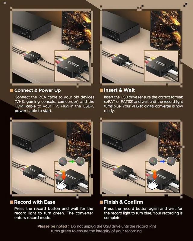 Alt view image 4 of 7 - VHS to Digital Converter RCA to HDMI Converter with Standalone Recording (No PC Needed No Software Needed) Record VHS PS/PS2/PS3 VCR Hi8 Camcorder and More RCA/AV Devices to Digital