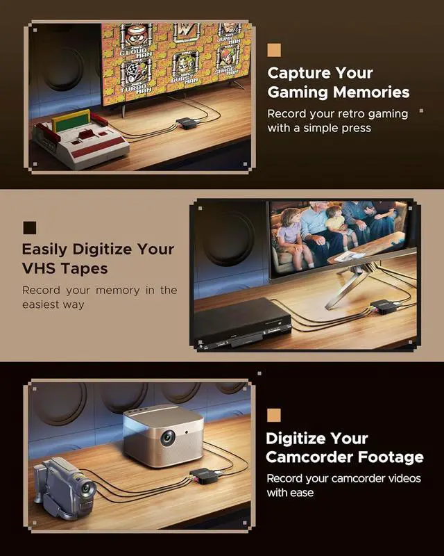 Alt view image 5 of 7 - VHS to Digital Converter RCA to HDMI Converter with Standalone Recording (No PC Needed No Software Needed) Record VHS PS/PS2/PS3 VCR Hi8 Camcorder and More RCA/AV Devices to Digital